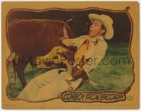 1a374 COWBOY FROM BROOKLYN LC 1938 wacky c/u of Dick Powell grabbing bull by its horns!