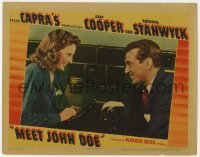 1a658 MEET JOHN DOE LC 1941 great c/u of smiling Barbara Stanwyck & Gary Cooper, Frank Capra!