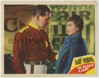 1a918 TO PLEASE A LADY LC #8 1950 c/u of race car driver Clark Gable grabbing Barbara Stanwyck!