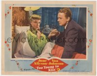 1a923 TOO YOUNG TO KISS LC #7 1951 great romantic close up of Van Johnson & June Allyson in bed!