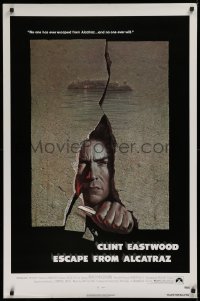 1c610 ESCAPE FROM ALCATRAZ 1sh 1979 cool artwork of Clint Eastwood busting out by Lettick!