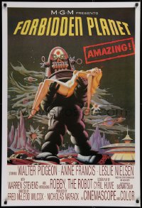 1c141 FORBIDDEN PLANET 27x39 REPRO poster 2000s art of Robby the Robot carrying sexy Anne Francis!