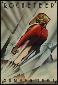 1c855 ROCKETEER teaser 1sh 1991 Walt Disney, vintage deco-style John Mattos art of him soaring into sky!