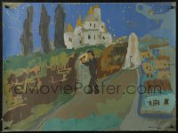 1c126 EMMANUEL MANE-KATZ 19x26 art print 1950s cool art of man outside castle and garden!