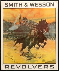 1c259 SMITH & WESSON REVOLVERS 18x22 advertising poster 1964 cowboy on horse firing gun by Smith!