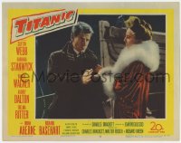 1k894 TITANIC LC #3 1953 c/u of Barbara Stanwyck & Richard Basehart on the legendary doomed ship!