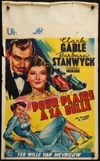 1p351 TO PLEASE A LADY Belgian 1950 art of race car driver Clark Gable & sexy Barbara Stanwyck!