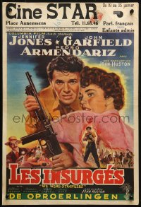 1p355 WE WERE STRANGERS Belgian 1949 art of Jennifer Jones & John Garfield, directed by John Huston