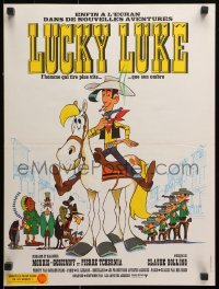 1p595 LUCKY LUKE French 16x21 1971 great cartoon art of the smoking cowboy hero on his horse!