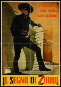 1p824 MARK OF ZORRO Italian 28x39 pbusta R1960 cool image of masked hero Tyrone Power in costume!