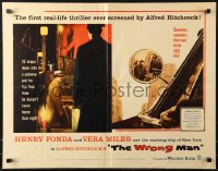 1y771 WRONG MAN 1/2sh 1957 Henry Fonda, Vera Miles, Alfred Hitchcock, cool side view mirror art!