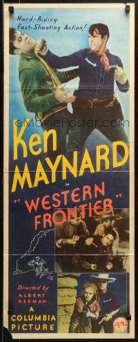 1y272 WESTERN FRONTIER insert 1935 cool close up art of cowboy hero Ken Maynard punching bad guy!