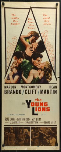 1y279 YOUNG LIONS insert 1958 art of Nazi Marlon Brando, Dean Martin & Montgomery Clift!