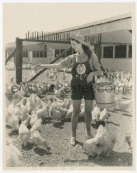 2h617 MARCELINE DAY 7.75x9.75 still 1930s in MGM overalls, feeding chickens at a modern day ranch!