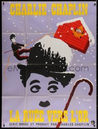 2k616 GOLD RUSH French 1p R1972 Charlie Chaplin classic, great Leo Kouper artwork!