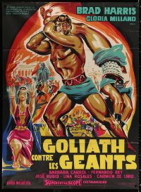 2k617 GOLIATH AGAINST THE GIANTS French 1p 1962 Belinsky art of strongman Brad Harris, ultra rare!