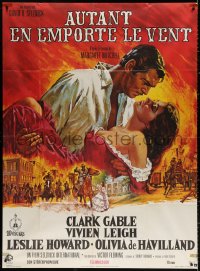 2k618 GONE WITH THE WIND French 1p R1970s Terpning art of Gable & Leigh over burning Atlanta!