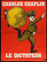 2k627 GREAT DICTATOR French 1p R1973 great Leo Kouper art of Charlie Chaplin, wacky WWII comedy!