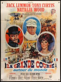 2k630 GREAT RACE style A French 1p 1966 art of Tony Curtis, Jack Lemmon & Natalie Wood by Jean Mascii!