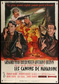 2k638 GUNS OF NAVARONE style C French 1p 1961 Jean Mascii art of Gregory Peck, David Niven & Quinn!