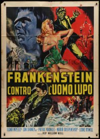 2k291 FRANKENSTEIN MEETS THE WOLF MAN Italian 1p R1963 Lugosi, Chaney, different Pick monster art!