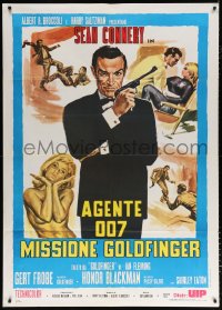 2k296 GOLDFINGER Italian 1p R1980s art of Sean Connery as James Bond + sexy golden Shirley Eaton!