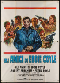 2k189 FRIENDS OF EDDIE COYLE Italian 2p 1974 different art of Robert Mitchum & crooks with guns!