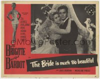 2m321 BRIDE IS MUCH TOO BEAUTIFUL LC 1958 close up of sexy Brigitte Bardot hugging Louis Jourdan!