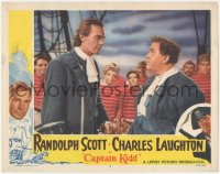 2m339 CAPTAIN KIDD LC #5 R1952 close up of pirate Charles Laughton with Randolph Scott on ship!