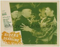 2m735 RIDERS OF THE DEADLINE LC R1940s William Boyd as Hopalong Cassidy threatening Robert Mitchum!