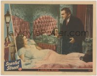 2m767 SCARLET STREET LC 1945 Fritz Lang noir, Joan Bennett in bed laughs at Edward G. Robinson!