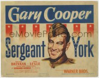 2m192 SERGEANT YORK TC 1941 great headshot art of Gary Cooper in uniform, Howard Hawks classic!