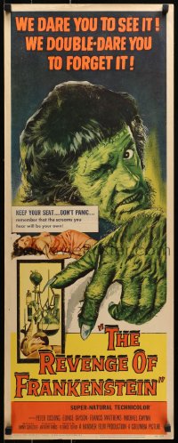 2p521 REVENGE OF FRANKENSTEIN insert 1958 Peter Cushing in the greatest horrorama, ultra-rare!