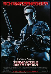 2r872 TERMINATOR 2 advance DS 1sh 1991 Arnold Schwarzenegger on motorcycle with shotgun!