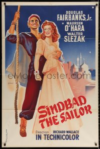 2z0737 SINBAD THE SAILOR export French 32x47 R1960s Grinsson art of Fairbanks & Maureen O'Hara!