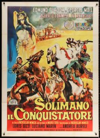 2z0690 SULEIMAN THE CONQUEROR Italian 1p R1963 Morini art of sexy belly dancer over guys fighting!