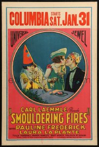 2z0237 SMOULDERING FIRES WC 1925 great art of Pauline Frederick & Laura La Plante in costumes!