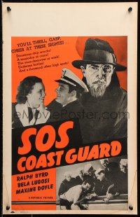 2z0242 SOS COAST GUARD WC 1942 cool art of mad scientist Bela Lugosi + photos of Ralph Byrd!