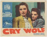 3r1075 CRY WOLF LC #4 1947 close up of scared Geraldine Brooks hiding behind Barbara Stanwyck!