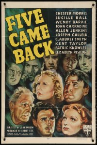 4d0282 FIVE CAME BACK 1sh 1939 art of plane crash survivors Lucille Ball, Wendie Barrie & more!