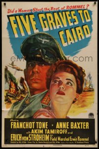 4d0283 FIVE GRAVES TO CAIRO 1sh 1943 Billy Wilder, art of Nazi Erich von Stroheim & Anne Baxter!