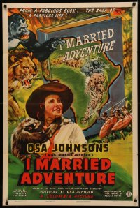 4d0286 I MARRIED ADVENTURE 1sh 1940 Osa Johnson finds cannibals in Africa, Cravath art, very rare!