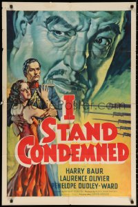 4d0287 I STAND CONDEMNED 1sh 1936 great art of Harry Bauer over Laurence Olivier w/beautiful girl!