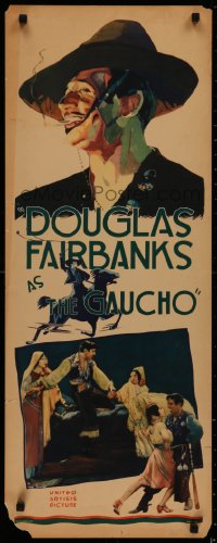 4d0099 GAUCHO insert 1927 incredible close up art of suave smoking outlaw Douglas Fairbanks, rare!