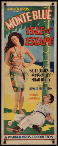 4d0101 ISLE OF ESCAPE insert 1930 full-length sexy Myrna Loy in sarong by Monte Blue, ultra rare!