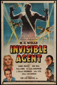 4d0289 INVISIBLE AGENT 1sh 1942 cool FX image of invisible man with WWII airplanes, Peter Lorre