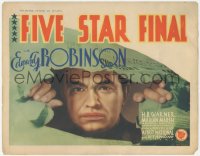 4d0330 FIVE STAR FINAL TC 1931 super c/u of Edward G. Robinson breaking through newspaper, rare!