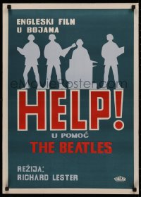 4d0456 HELP Yugoslavian 20x28 1966 The Beatles, cool silhouette art of John, Paul, George & Ringo!