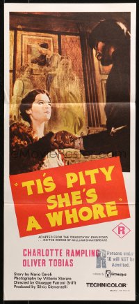 4m0333 'TIS PITY SHE'S A WHORE Aust daybill 1972 sexy Charlotte Rampling, Addio, Fratello Crudele!