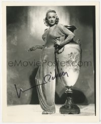 4p0601 MARLENE DIETRICH signed 8x10 REPRO still 1980s full-length portrait standing by huge urn!